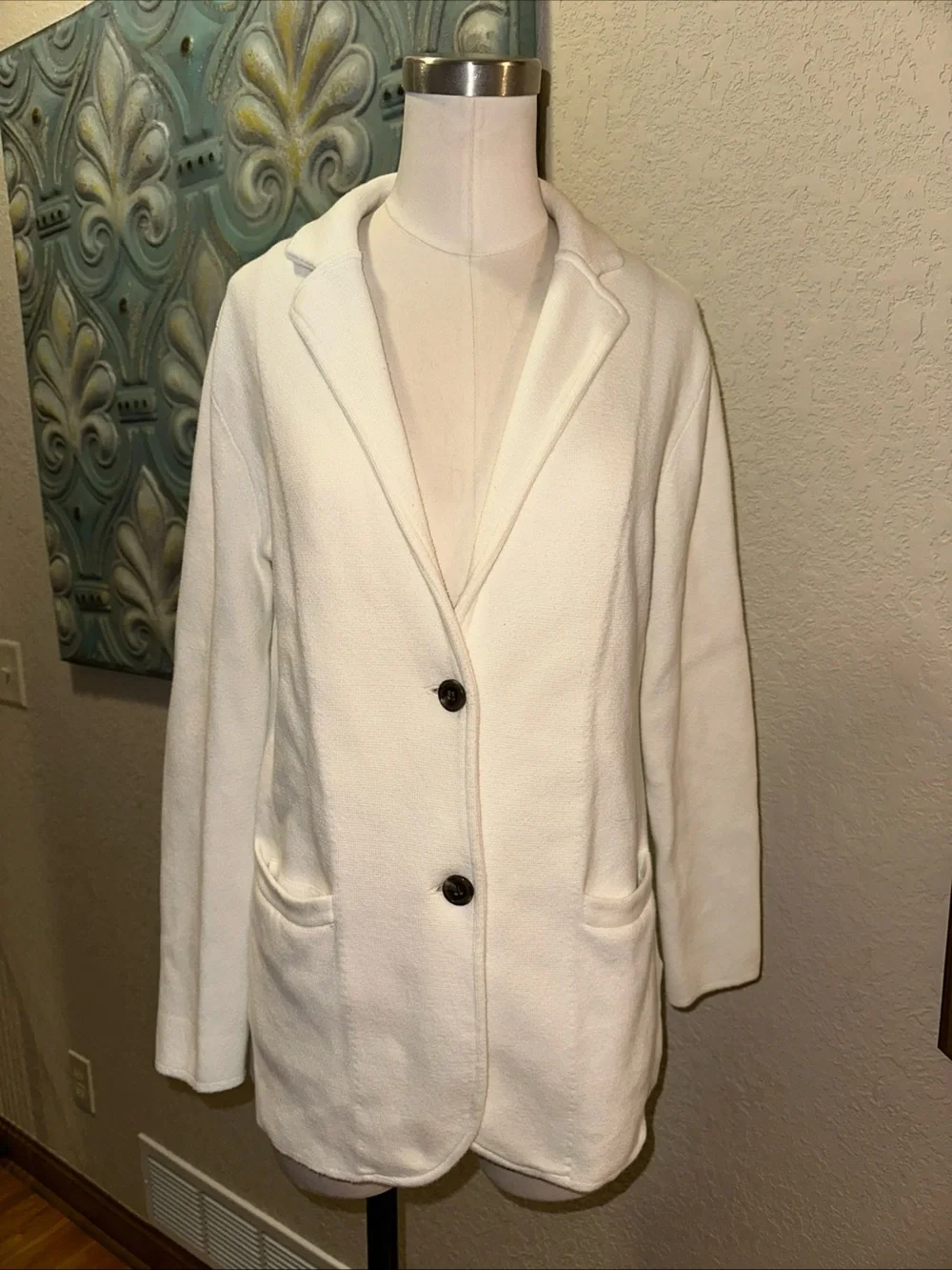 J.Crew Sophie Sweater Blazer Medium Ivory Cotton Knit Jacket Career Casual